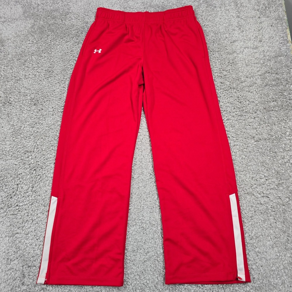 Under Armour UA Team Pants Women Medium Red Stripe Loose Fit Athletic Sporty‎